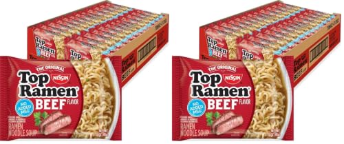 Nissin Top Ramen Noodle Soup, Beef, 3 Ounce (Pack of 48)