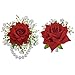 Campsis Wedding Wrist Flower and Corsage Boutonniere Set Rose Hand Flowers Wristband Buttonhole for Bridesmaid Groomsman Best Man Brides (Red)