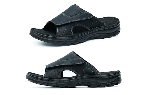 MGGMOKAY Mens Leather Slide Sandals Comfortable Anti-Slip Slides with Adjustable Straps2