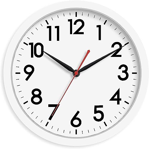 Image of AKCISOT 14 Inch Wall Clock Silent Non Ticking Modern Wall Clocks Battery Operated, Analog Classic Clock Decorative for Bedroom, Kitchen, Home Office, Bathroom, School, Living Room (White)