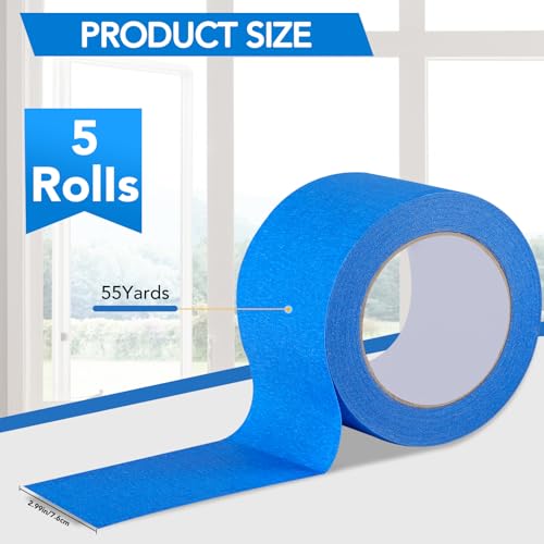 Image of VOISEN 5 Packs Painters Tape, Blue Painters Tape, 3 Inch Wide (3 in x 55 Yds), Masking Tape for Multi-Purpose, Masking Tape Bulk,DIY Artist Craft Arts, Decoration, Drafting, No Residue