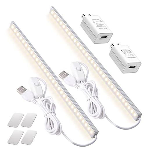 DWEPTU 2Pack LED Under Cabinet Lighting with USB Powered Under Cabinet Lights for Closet Light Bar Under Counter Lighting Work Tables Student Dormitory (Include AC Plug)