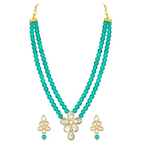 Image of Peora Crystal Faux Pearl Kundan Necklace & Jewellery Set Gift for Women