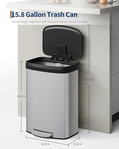 Caneca de basura rectangular de acero inoxidable 60L miniatura 6