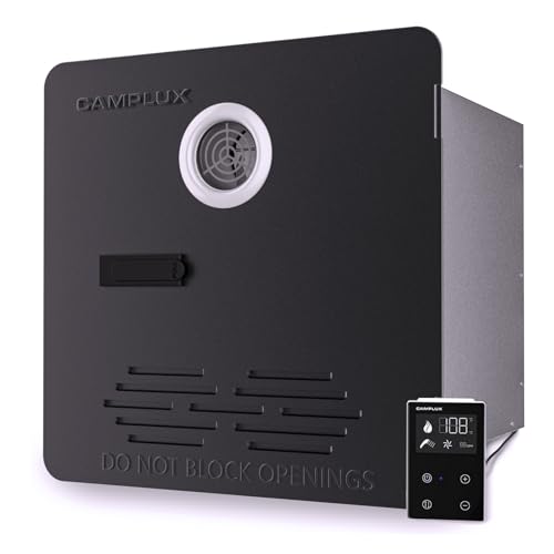 Image of CAMPLUX RV Tankless Water Heater, 65,000 BTU Hot Water Heater with Mixing Tank, 2.64GPM Black RV Water Heater with Door and Remote Controller, High Altitude Performance,CSA Certified