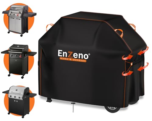 Enzeno Grillabdeckung wetterfest, 132x66x110cm Gasgrill Grillabdeckung Grill schutzhülle Staubdicht Grill Abdeckplane für Weber, Brinkmann, Char Broil - Schwarz