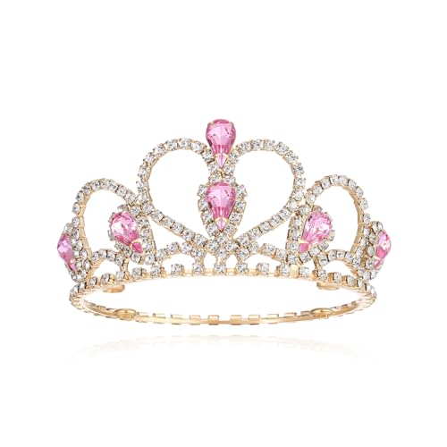 Lovelyshop Pet Series Pink Gem Gold Rhinestone Dog/Cat Tiara Crown for Costume Hair Accessories -Small Size