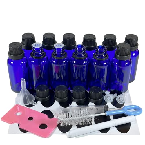 PIPIBA (12本) 30mlドロッパー付ボトル ガラス製遮光瓶 エッセンスオイル アロマ精油瓶 香水保存容器 (青色)