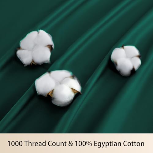 MEISHANG Extra Deep Pocket Queen Sheets Cotton - 1000 Thread Count Sheet Set - Fits 18"-24" in Deep Mattress,100% Egyptian Cotton,Sateen Weave, Soft & Breathable - 4 Piece (Queen, Dark Green)