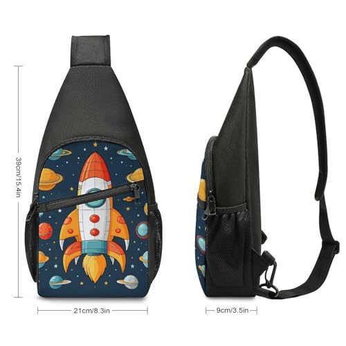 Bolso tipo sling para mujer y hombre con diseño de nave espacial miniatura 2