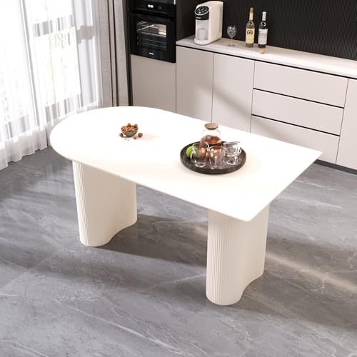 63'' Modern Cream Dining Room Table for 4-6 People, Wood