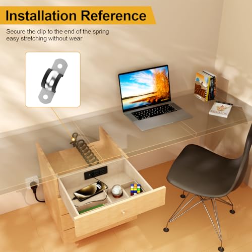Exqutoo Drawer Outlet Kit, Toma de Cajón Empotrado con 4 Tomas de Corriente | Regleta de Energía Ordenada, 2 Puertos AC de 12 Amp, USB-A y USB-C, Cable de 6.9 pies con Resortes, Certificado UL miniatura 3