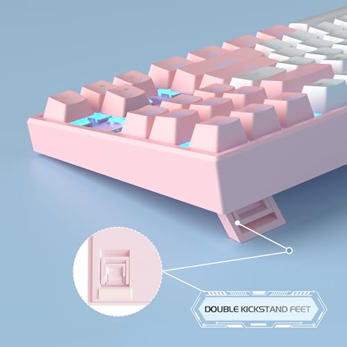 Image of MageGee 75% Mechanical Gaming Keyboard, Red Switch, LED Blue Backlit, 87 Keys Compact TKL Wired Computer Keyboards for Windows Laptop PC Gamer - White /Pink