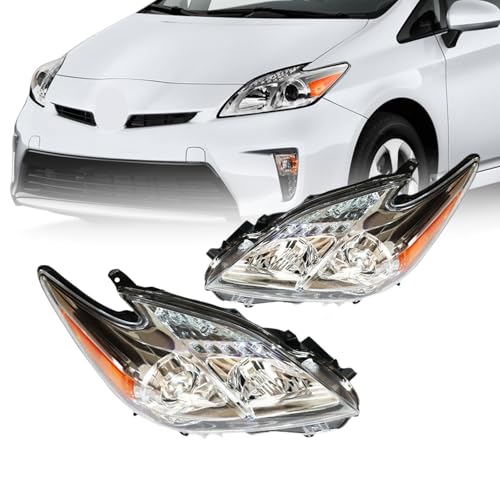 YINZINR Driver & Passenger Side Halogen Headlight Assembly Front Headlamp For 2010-2011 Toyota Prius 1.8L 8113047211. 8117047211 (Clear)