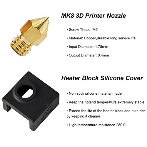 Creality 3D Printer Parts Upgrade Heater Block Silicone Cover And Brass Nozzle Tips For Mk7/Mk8/Mk9 Extruder Hotend Sock Heat Insulation For Cr-10,10S,S4,S5 Anet A8 Ender 3 Pro V2 #TOP1