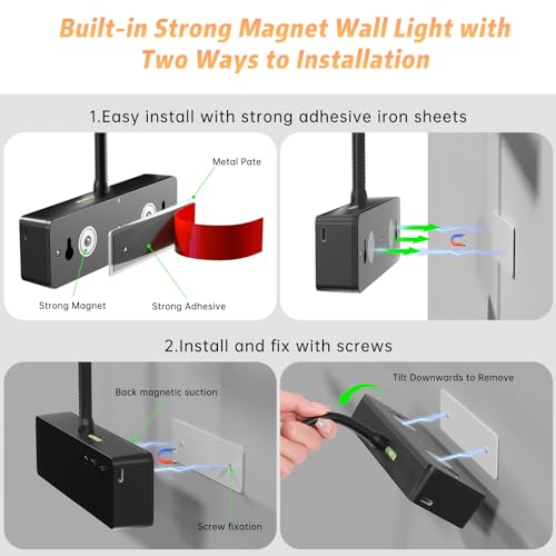 Lightbiz Picture Light, 15.35inch 5400mAh Rechargeable Picture Lights for Wall Battery Operated Wall Lights, 3 Colors Paintings Light Dimmable Art Light for Artwork, Gallery(Black)