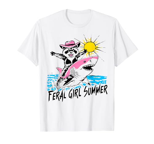 Retro Beach Raccoon Feral Girl Summer Vacation Trip T-Shirt