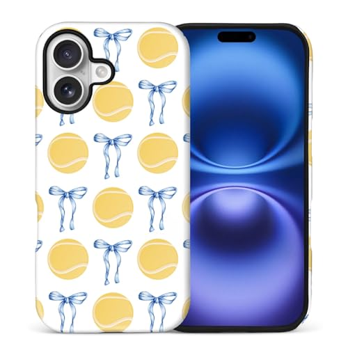 yicomon Compatible with iPhone 17 Case, Tennis Blue Bow Pattern Print Matte Durable Fashion Funny Liquid Silicone Soft Anti-Scratch Shockproof Protective Phone Cover