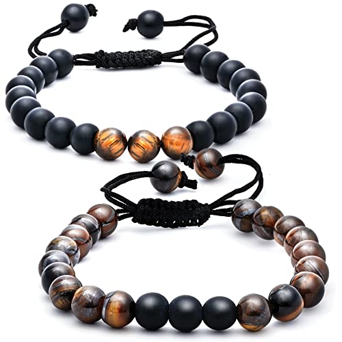 Healing Crystal Bracelet Combo, Chakra Bracelets For Women & Men, Bracelet For Meditation, Positive Energy & Balance, Handmade Bracelets Crystal By Karma Pledge (Black Matte And Tiger Eye Bracelet Combo) Pack Of 2 #TOP8