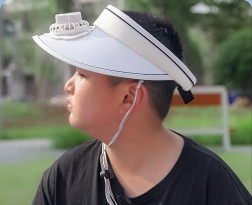 Image of Sun Visor Hat with USB Fan, Summer Empty Top 3 Temp Settings Beach Cooling Anti UV Adjustable Fishing Hiking Cycling Cap