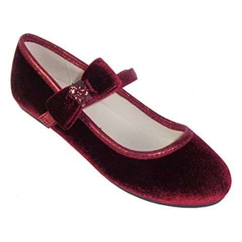 Girls Childrens deep red Velvet Ballerina Party Special Occasion Shoes Size 10 Cover