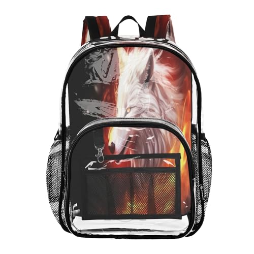 Wolfs with Fire Clear Backpack - Stadium Approved Large 15.7-inch Waterproof Transparent Bag for Sports, Concerts, Work, Travel#121