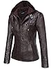 Tanming Womens Faux Leather Jacket Hooded Moto Bik... #3