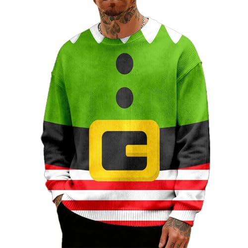 Suéter de Navidad para hombre, cuello redondo, sudadera de manga larga, suéter de Navidad, ropa festiva de invierno, casual, novedoso, tops divertidos, suéteres de Navidad, 01#_verde, M
