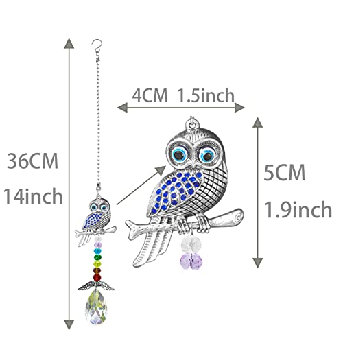 Blue Evil Eye Crystal Owl Sun Catchers with Wings for Windows Hanging Drop Prism Car Interior Accessories Suncatcher for Women and Men - Image 2