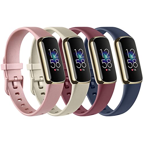 Image of 4 PACK Sport Bands Compatible with Fitbit Luxe Bands for Women Men, Soft Silicone Replacement Sport Straps Wristbands for Fitbit Luxe Fitness and Wellness Tracker