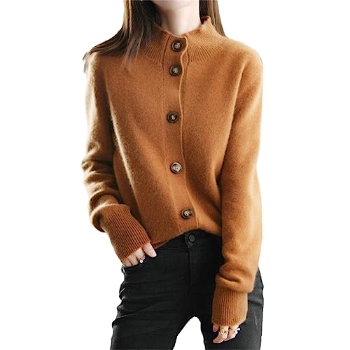 Mnjyihy Elegant Single Breasted Knitted Cardigan Sweater Womens Solid Long Sleeve Top Caramel M