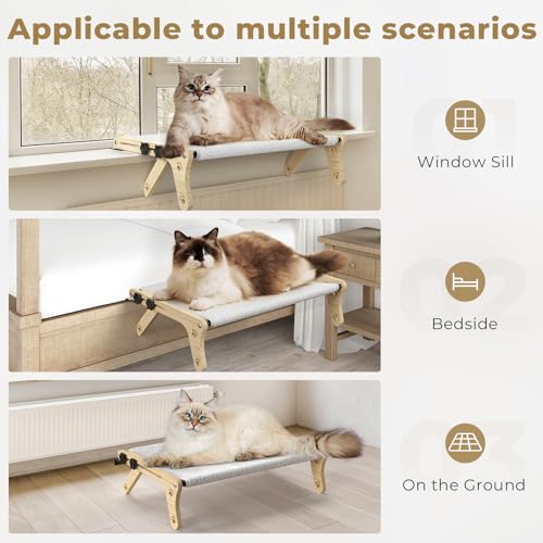 Anyelse poleiro de janela para gatos, rede de janela para gatos com estrutura de madeira e metal par