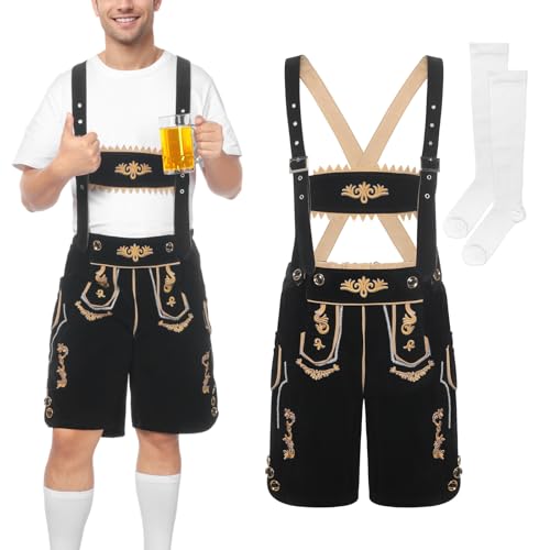 Alaiyaky Oktoberfest Outfit Lederhose mit Socken Bayerische Tracht Herren