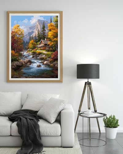 Image of 14CT Counted Cross Stitch Kits for Adults Advanced Mountains Lake Printed Stamped Cross Stitch Kits for Adults (Mountain Lake 3)