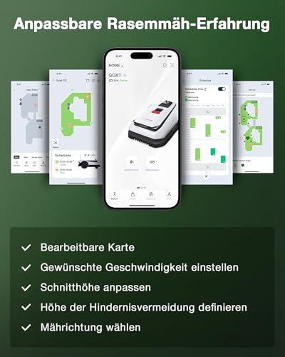 ECOVACS Goat A1600 RTK Mähroboter ohne Begrenzungskabel, 1600m², 330 mm Schnittbreite, LiDAR-unterstützte RTK+Vision Navigation, Rasenmäher Roboter, 100W Schnittleistung, 50% Steigungen