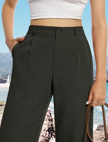 Image of Feiersi Womens Casual Wide Leg Pants High Waisted Button Down Straight Long Trousers Palazzo Pants