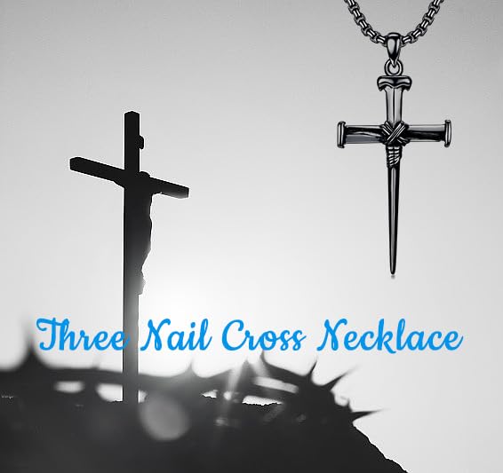 Three Nail Cross Necklace 925 Sterling Silver 3 Nail Cross Pendant Christian Jewelry Gifts for Men 22+2"2