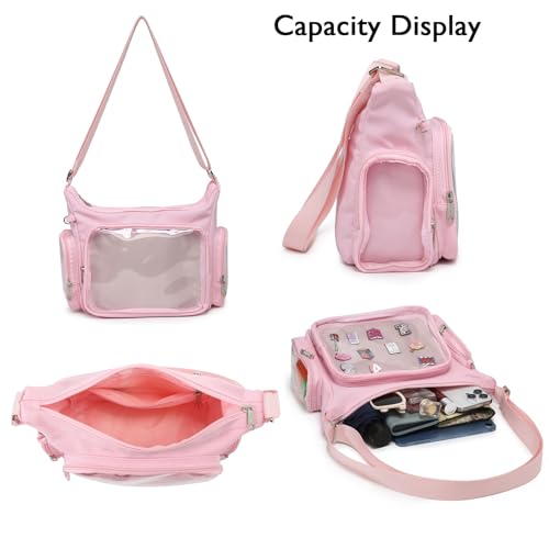 Image of Canvas Ita Bag Crossbody Shoulder Bag Kawaii Purses and Handbags with Anime Pins Display Medium
