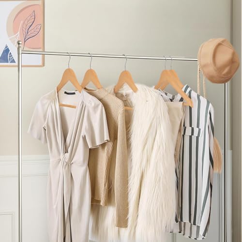 Image of WHISKET | Premium Wooden Hangers - Wood Hanger with 360-Degree Rotatable Hook - Clothes Hangers with Non-Slip Shoulder Notches for Shirts & Coats. (Beige) [Pack of 24]