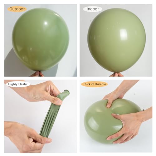 Image of 150pcs Sage Green Balloons Different Sizes Pack, 18 12 10 5 Inch Party Balloon Garland Arch Kit for Birthday Dinosaur Baby Shower Jungle Forest Theme Party Decorations(With 2 Ribbons)