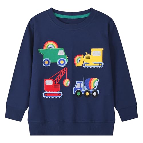 Gumyoss Boys Sweatshirts Toddler Boys Cotton Pullover Jumper Crew Neck Long Sleeve Tops for Little Kids Toddler Boys Clothes, 5 Years, Engineering vehicle Dark Blue