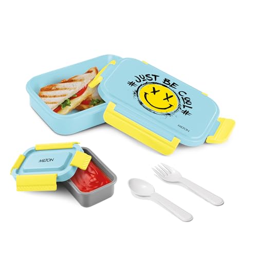 Image of MILTON Big Candy Tiffin Lunch Box for Kids Boys & Girls with Leak-Proof Inner Container| Food Grade,BPA Free,Compact & Durable Snacks Box for Kids I Plastic Spoon & Fork, 830 ml, Sky Blue