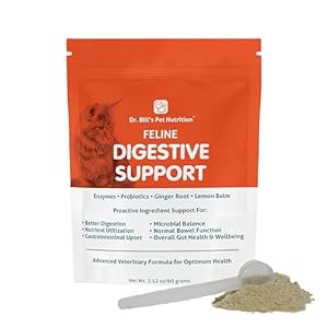 Dr. Bill’s Feline Digestive Support Cat Prebiotics and Probiotics with Ginger Root, Psyllium Husk, Lemon Balm & More | 41 Active Ingredients for Better Digestion & Gut Health | Made in The USA