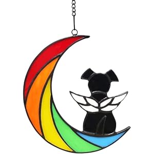 Dog Memorial Gifts, Acrylic Colorful Moon Angle Pet Bereavement Gifts,Rainbow Window Decor Pet Bereavement Gift,Remembrance Window Hanging for Pets Dog Memorial Sympathy,Loss Pets Plaques