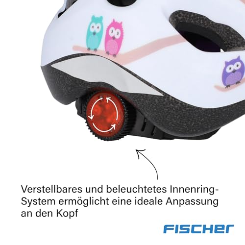 FISCHER Kinderhelm, Fahrradhelm, Jugendhelm Eule, S/M, 55-59cm, wei&szlig;, hochfeste EPS-Schale, T&Uuml;V-Zertifiziert