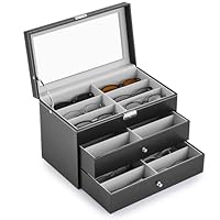 CO-Z Sunglasses Storage Box for Women and Men, 8,12or 18 Slots Leatherette Sunglass Storage Organiser, Eyeglasses Eyewear Organizer Display Case with Lock