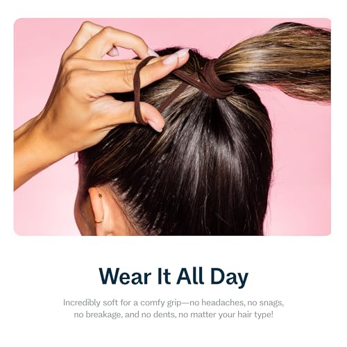 Image of Gimme Beauty Fine Hair Elastic Bands - Slim-Fit Elastic Ties for Fine, Brittle, or Bleached Hair - No-Dent, Gentle-Grip Ponytail Holders for All-Day Comfort - 12 Pack, Dark Brown