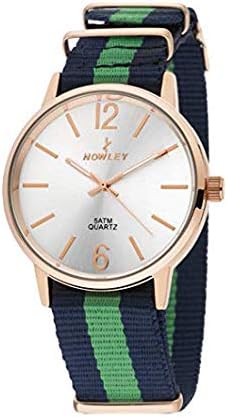 Nowley Watch 8-5573-0-1 – Unisex Gold Case, WR 5 ATM, with Blue and Green Nylon Strap.