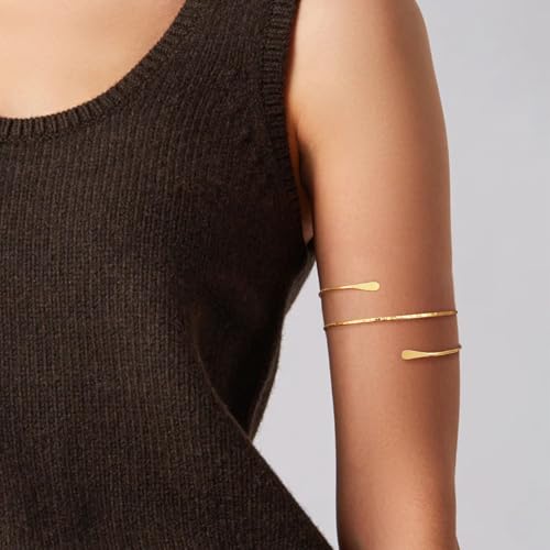MOZAKA 10PCS Gold Arm Cuff Jewelry for Women Upper Arm Cuff Bangle Band Armlet Adjustable Arm Gold Cuff Bracelet Set4