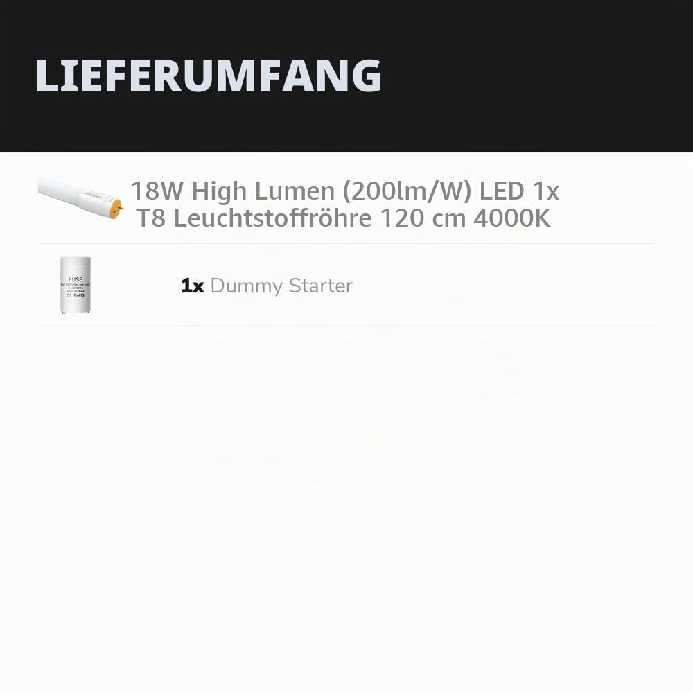 HOFTRONIC - 2er Set LED Röhre 120cm - 18 Watt 3600 Lumen (200lm/W) - Super Bright - 4000K - Ersetzt 120W (120W/840) Leuchtstoffröhre - Flimmerfrei - Neonröhre - LED Tube Inkl. Dummy Starter